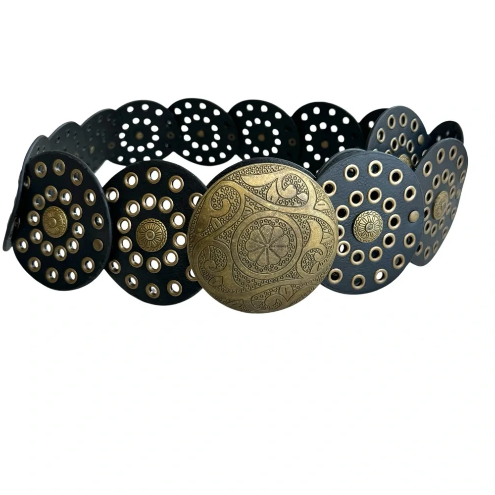 🆕 Concho Belt Wide Studded Leather Black